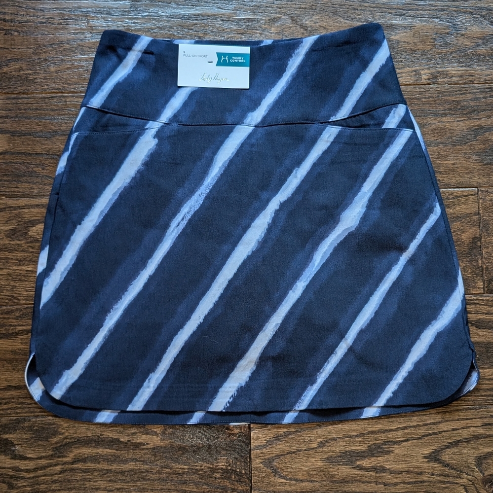 Lady Hagen Navy and White Diagonal Stripe Golf Skort